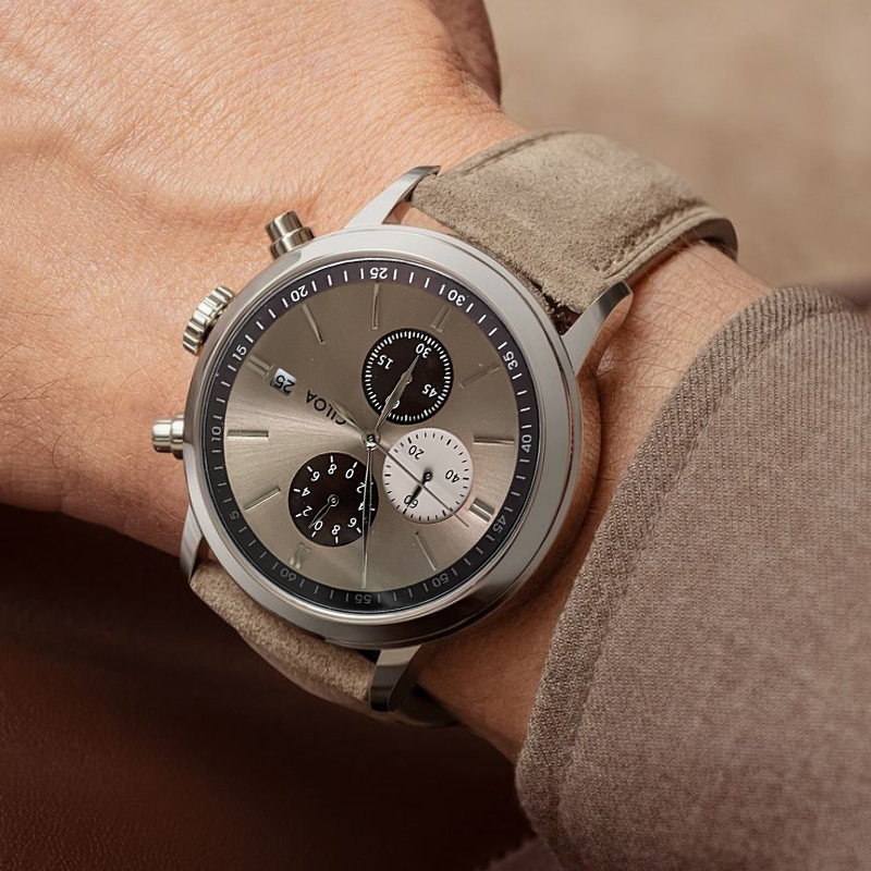 CILOA-Men Jam Tangan Kronograf - Suede Strap Watch ulasan dan harga
